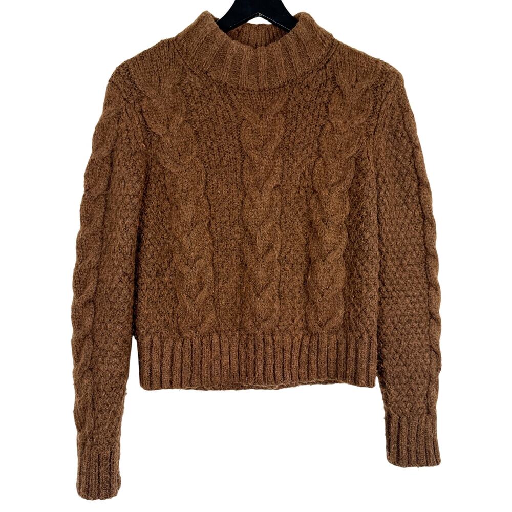 American Eagle Chunky Cable Knit Mock Sweater Brown - M